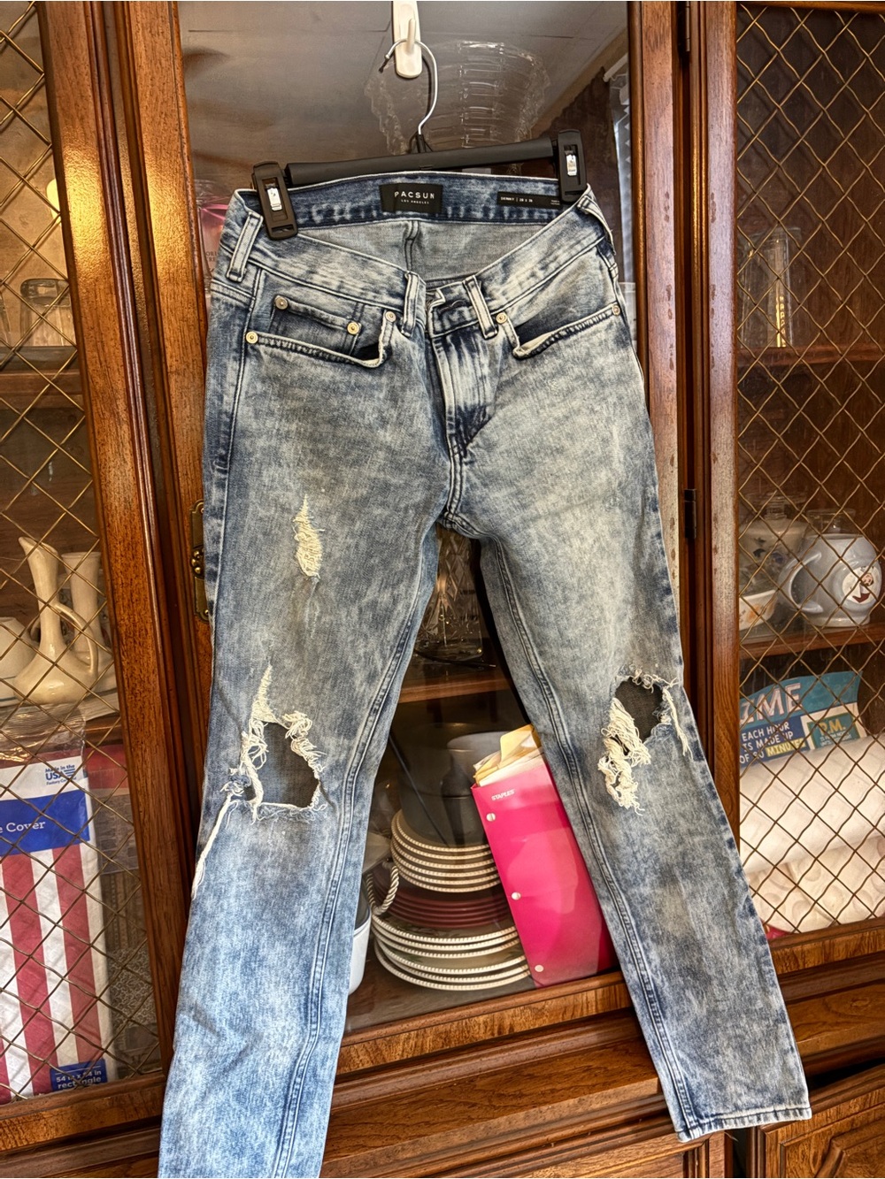 PacSun Men's Acid Wash Distressed Skinny Jeans - Light Blue